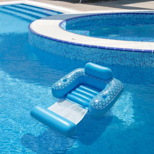Miniatura 2 de Silla inflable de piscina Shangri-La azul y blanco con portavasos de 68.5 pulgadas