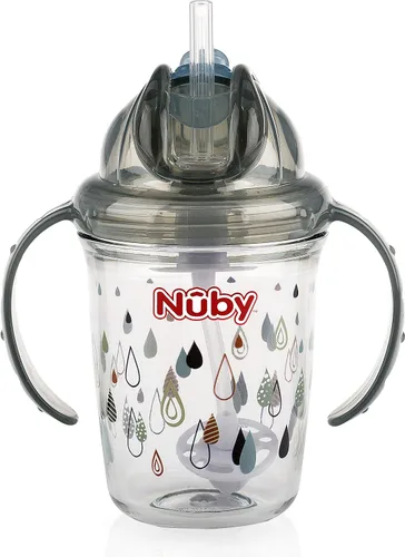 Miniatura 2 de Nuby Tritan - Taza estampada con asa doble con popote con 360 hilos, sin derrames, los colores pueden variar