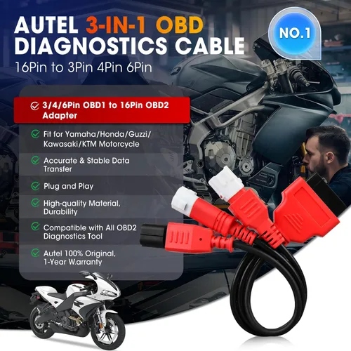 Miniatura 2 de Autel Cable adaptador OBD2 original 3 en 1, adaptador de enchufe de 16 pines a 6/4/3 pines, OBD2 a OBD1 6pin 4pin 3pin adaptador de enchufe