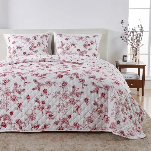 Miniatura 14 de Great Bay Home Juego de edredón navideño de 3 piezas con fundas de almohada. Colcha cubrecama reversible con patrón navideño. Colección Holly Ciervo