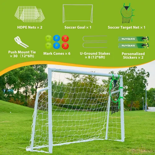 Miniatura 3 de Portería de fútbol de 12 × 6, 8 x 6 y 6 x 4 pies para patio trasero, portería de fútbol de acero de 2 pulgadas de diámetro para niños y adultos