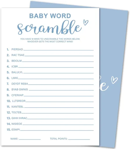 Miniatura 9 de Juegos de baby shower para niño o niña, consejos de baby shower y tarjetas de deseos para padres futuros, juegos de revelación de género, 30