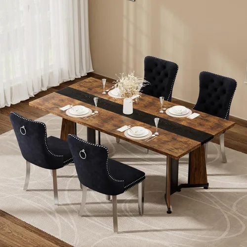 Miniatura 20 de Juego de mesa de comedor de 5 piezas con 4 sillas, mesa de comedor rectangular de madera de 71 pulgadas con sillas de comedor de terciopelo, tablero