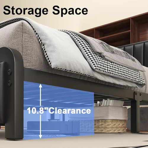 Miniatura 6 de LOEWAY Marco de Cama Full de 54.3 pulgadas de alto con cabecera de almacenamiento de 3 niveles y piel sintética, marco de cama de plataforma
