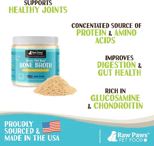 Miniatura 2 de Raw Paws Caldo de hueso de res para perros y gatos, 6 onzas, fabricado en Estados Unidos, adorno de alimentos, caldo de hueso en polvo de proteína