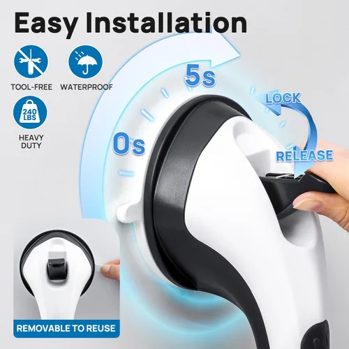 Miniatura 3 de LEVERLOC Paquete de 2 barras de agarre para bañeras y duchas, asas de ducha con succión fáciles de instalar para baño, pasamanos extraíbles