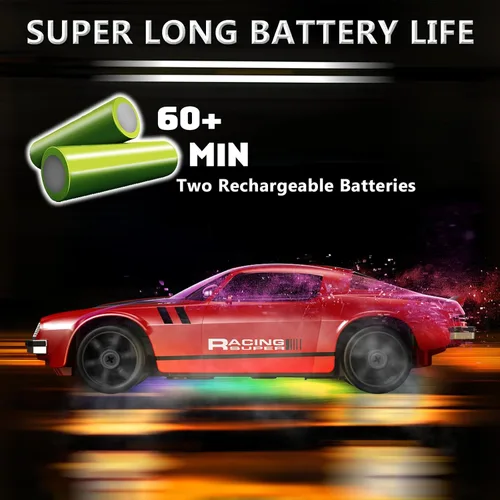 Miniatura 4 de Auto de control remoto RC Drift Car 2.4GHz 1:24 4WD 15KM/H automóvil de carreras de alta velocidad con luces LED, neumático de deriva, juguete Rojo