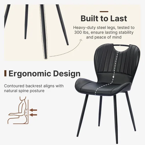 Miniatura 3 de Juego de 4 sillas de comedor, modernas sillas de cocina y comedor de piel sintética con patas de metal, soporte ergonómico para la espalda