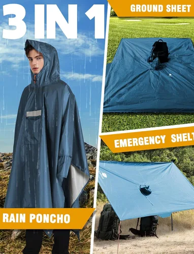 Miniatura 125 de ANYOO Poncho de lluvia con capucha para adultos, impermeable, ligero, para hombres y mujeres, chaqueta de lluvia reutilizable para emergencias al