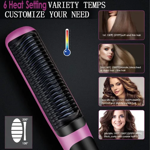 Miniatura 6 de Peine alisador de cabello, peine de cerámica para alisar el cabello, peine eléctrico para cabello negro, 6 ajustes de temperatura, 20 minutos