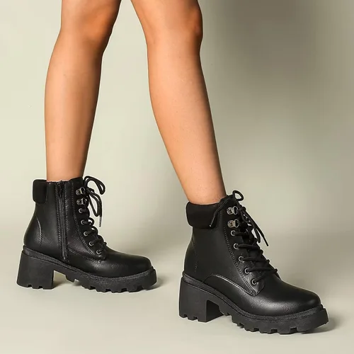 Miniatura 5 de MUSSHOE Botas de combate para mujer, botines y botines con cordones para mujer, cuello suave con cremallera lateral