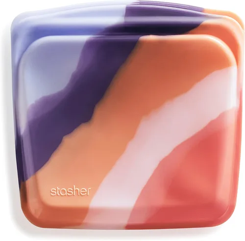 Miniatura 15 de Bolsa de almacenamiento reutilizable de silicona premium Stasher para sándwiches, azul actual, apta para microondas, sous vide, lavavajillas, horno