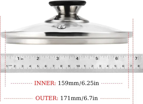 Miniatura 2 de Tapa redonda universal para sartenes, tapa de vidrio templado de 6.5 pulgadas, con orificio de ventilación de vapor y mango resistente al calor