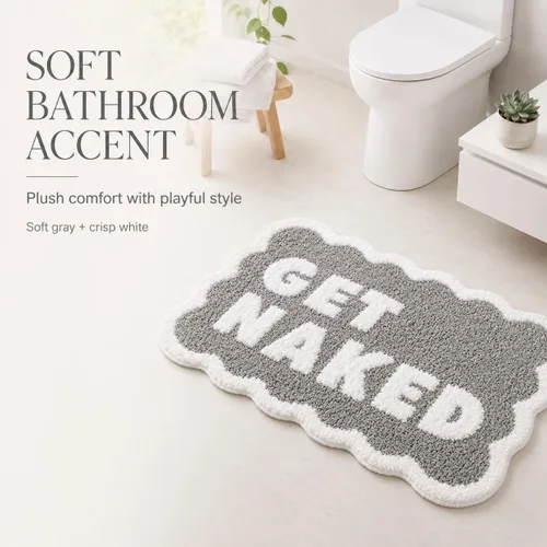 Miniatura 6 de Scalloped Grey Bath Rug, Get Naked Cute Bathroom Rug, Soft Absorbent Quick Dry Bath Mat, TPR Non Slip Backing, Microfiber Mat for Shower Tub Sink