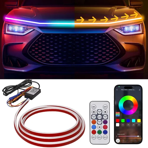 Miniatura 9 de Tira de luz flexible para capó de automóvil, luces LED dinámicas de circulación diurna de 70 pulgadas, luces intermitentes secuenciales blancas
