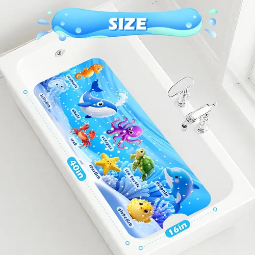 Miniatura 3 de Tapete de baño antideslizante para niños, tapete de baño antideslizante para niños de 40 x 16 pulgadas de largo para bañera con ventosas seguras