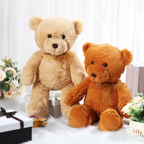 Miniatura 4 de Wettarn Paquete de 2 osos de peluche de 18 pulgadas con lazo para cumpleaños de niños y decoración de fiesta (marrón claro, marrón oscuro)