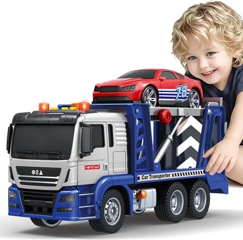 Miniatura 6 de Bstoyder Juguetes para niños de 3, 4, 5, 6, 7, 8 años, camión volquete grande con luces, sonidos, camión de fricción azul para niños y niñas