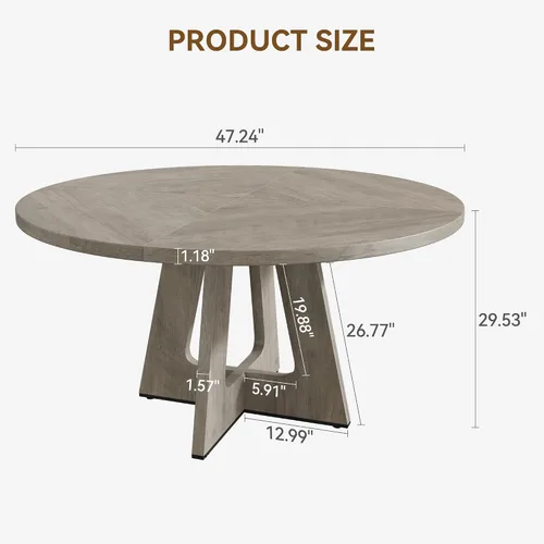Miniatura 2 de GarveeHome Juego de mesa de comedor redonda grande de 47 pulgadas para 4 a 6, mesa de comedor de granja con parte superior y patas de madera