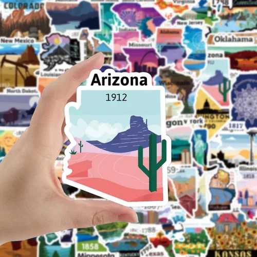 Miniatura 2 de Calcomanías de mapa de Estados Unidos, 50 unidades, Funimost Travel USA, calcomanías de vinilo impermeables para botellas de agua, laptop