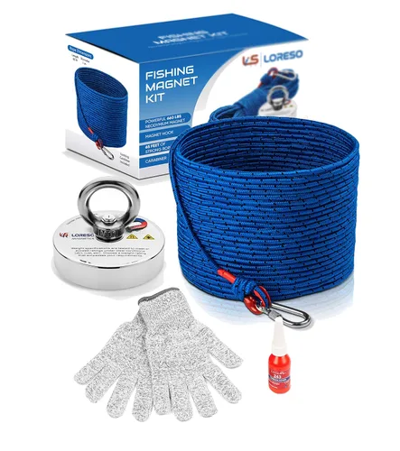 Miniatura 9 de LORESO - Kit de pesca con imán con estuche, kit completo de pesca con imán de doble cara 880 libras, una cara 550 libras, cuerda + mosquetón