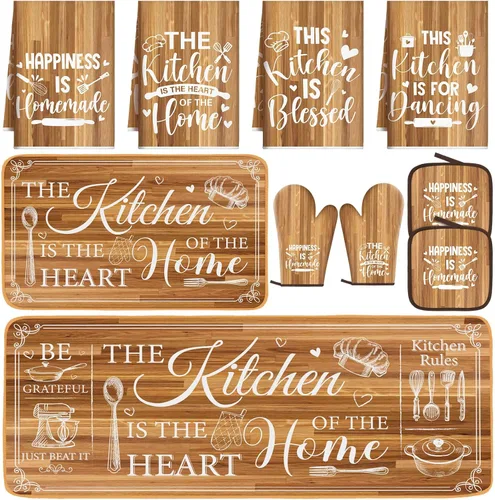 Miniatura 13 de Fourluoo Juego de 10 piezas de decoración y accesorios de cocina de granja, 4 toallas de cocina, 2 soportes para ollas, 2 guantes de horno, 2 Verde