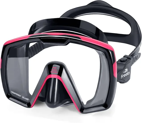 Freela Adult Swim Goggles Mask for Adult with Nose Cover, Tempered Glass Anti Fog Waterproof 180° Clear Wide View Men Women Rosa