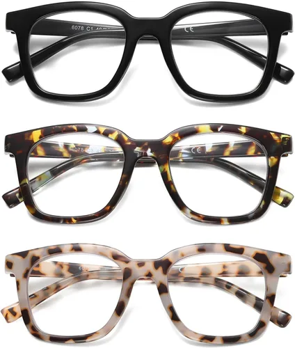 LKEYE Gafas de Lectura para Mujeres con Bloqueo de Luz Azul Cuadradas, Elegantes e Indestructibles, Gafas de Lectura para Computadora de Tamaño C1