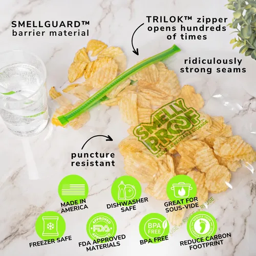 Miniatura 4 de Smelly Proof Bolsas de almacenamiento de comida de cuarto de galón, hechas en EE. UU., bolsas reutilizables para almacenamiento de alimentos, bolsas