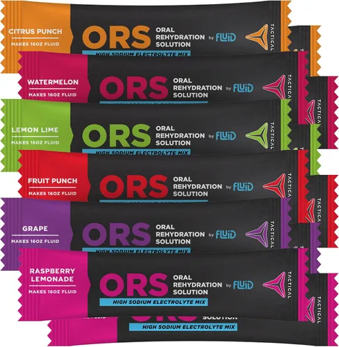 Miniatura 12 de Fluid Tactical - ORS (solución de rehidratación oral), se recupera más rápido, electrolitos de deshidratación extrema, paquete de 12 (Fruit Punch)