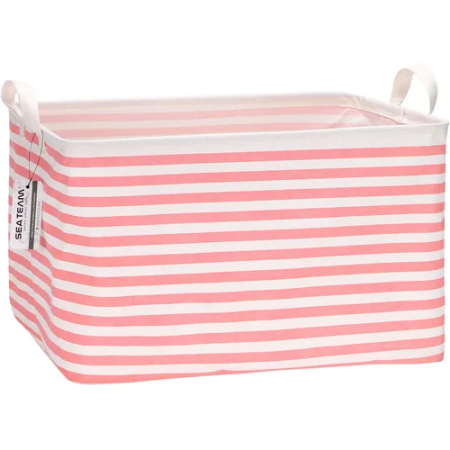 Sea Team - Contenedores cuadrados de tela de lona de 16.5 x 11.8 x 9.8 pulgadas, canastas organizadoras para habitación de niños y bebés Rayas/Rosa