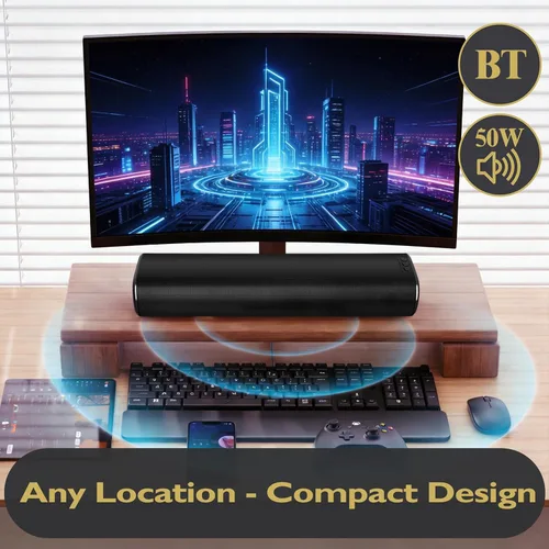 Miniatura 3 de LEMEGA Barra de sonido Edge X1 2.0 para TV con HDMI ARC, potente altavoz RMS de 50 W, transmisión Bluetooth, óptica, AUX y USB, barra de sonido