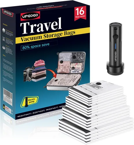 Miniatura 7 de Bolsas de vacío de viaje para equipaje con bomba eléctrica portátil, bolsas de sellado al vacío para ropa, cubos de embalaje de compresión