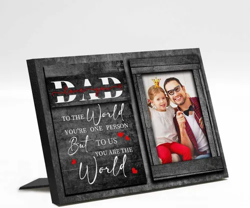 Miniatura 22 de InterestPrint Panel de fotos personalizado para papá y nombre para exhibición de mesa Daddy to Us You're the World, marco de fotos personalizado