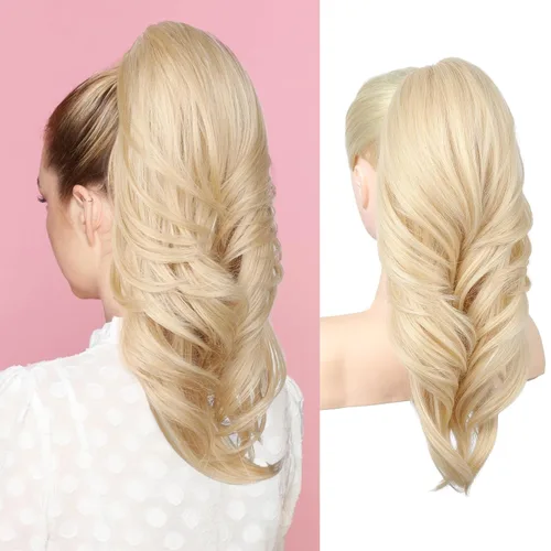 Miniatura 24 de SEIKEA Extensión de cola de caballo versátil con cordón, 26" de largo, cabello ondulado multicapa, clip para cola de caballo, extensiones de pelo