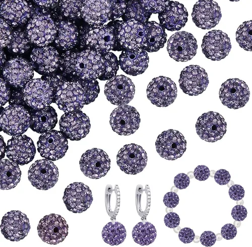 Miniatura 12 de PH PandaHall 100 cuentas de arcilla de hematita con diamantes de imitación negros de 0.394 pulgadas (0.394 in) – cristal de polímero pavimenta bola