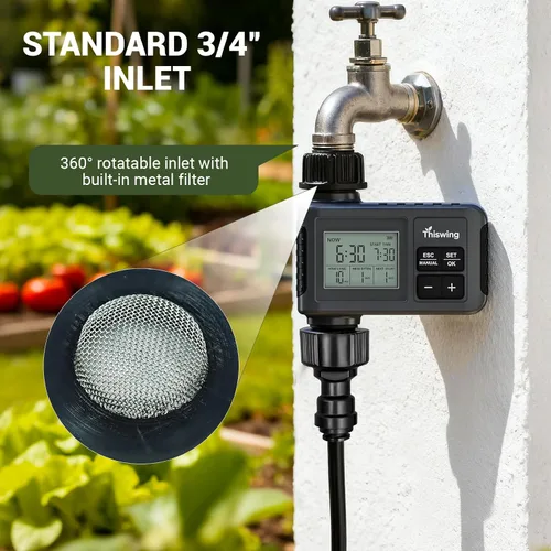 Miniatura 8 de Thiswing Sistema de riego por goteo ajustable de 360° - Sistema automático de riego de jardín de 50 pies con 16 boquillas y temporizador de agua