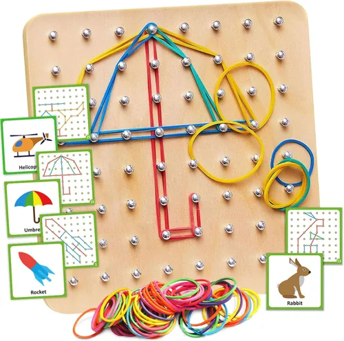 Panda Brothers Tablero geométrico de madera - Juguetes Montessori para niños de 3, 4 y 5 años y niños pequeños, juguete educativo con 30 tarjetas de