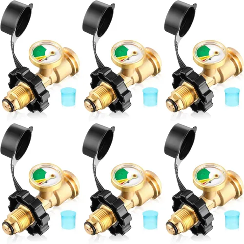Tandefio Medidor de tanque de propano de 6 piezas, adaptador de medidor de gas propano a granel con medidor para parrilla de gas de 5 a 100 libras,