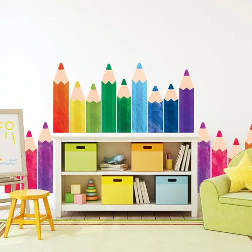 Miniatura 4 de Whaline 8 hojas de lápices de colores, calcomanías de pared, impermeables, lápices de acuarela, calcomanías educativas para despegar y pegar