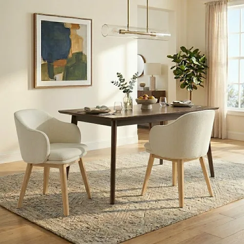KISLOT Juego de 2 sillas de comedor de madera, tapizadas de tela, modernas, con respaldo de barril y cojín grueso de doble capa para sala de estar,