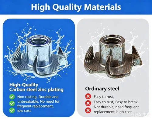 Miniatura 5 de Tuerca en T M4 X 0.295 in 4 puntas T Tuercas ciegas Tuercas roscadas Inserto Limpio Hilos Limpios Sin Oxido Acero al Carbono Chapado en Zinc