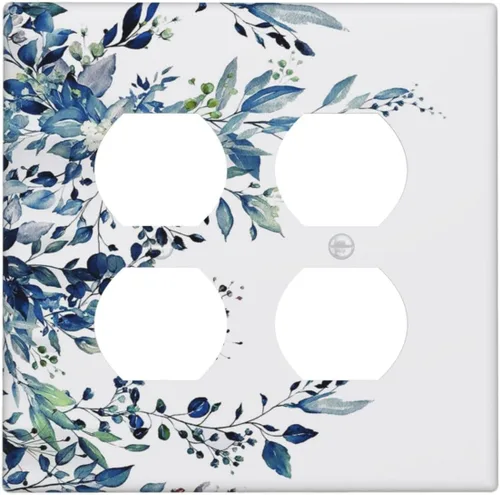 Miniatura 51 de Cubiertas de Salida Triple Basculante con Hojas de Plantas de Eucalipto Azul en Acuarela Floral, Placa Frontal Decorativa de 3 Posiciones, Cubierta