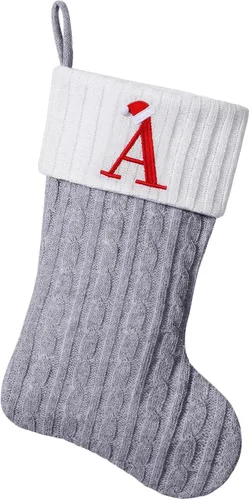Miniatura 40 de Medias de Navidad personalizadas de 19 pulgadas con iniciales bordadas, medias de Navidad de punto negro para decoraciones de vacaciones familiares
