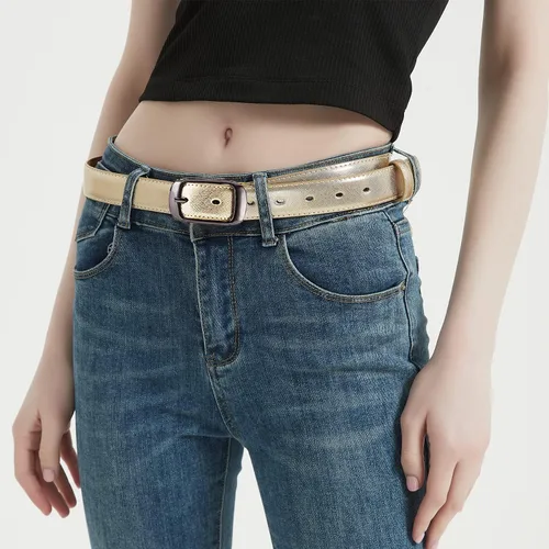 Miniatura 4 de WEIXUERO Cinturones de cuero dorado para mujer, pantalones de mezclilla brillantes, cinturón brillante para club, vestidos de fiesta