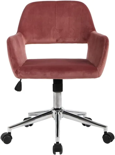 Miniatura 9 de Silla de oficina de terciopelo rosa rosa, silla giratoria ajustable de altura media, silla de computadora con ruedas modernas para oficina en casa