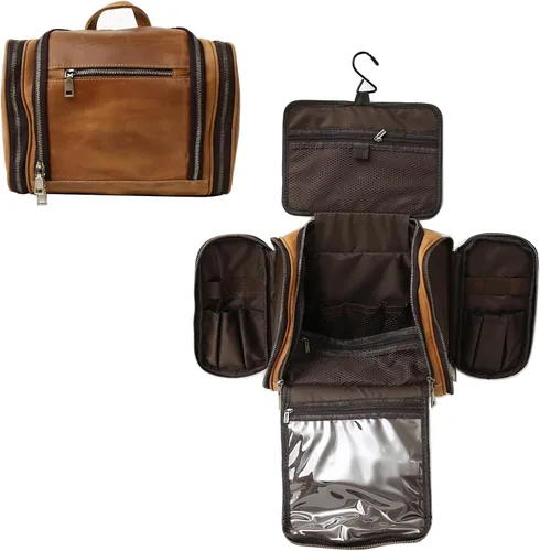 Neceser colgante, bolsa personalizada de cuero genuino para hombre y mujer, organizador de viaje para artículos de tocador, regalo para el mejor