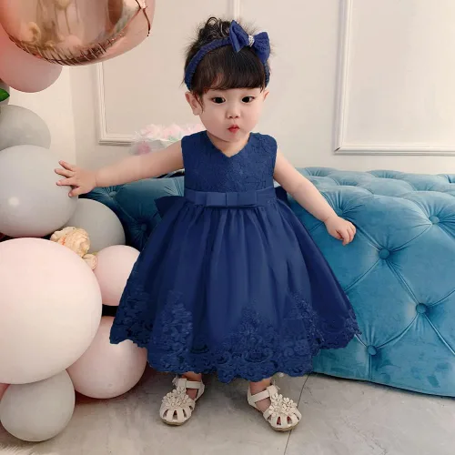 Miniatura 35 de Vestidos de encaje para concursos de niñas bebés de 0-2 años, vestido bordado para fiestas con diadema