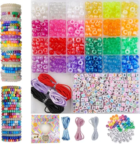 Miniatura 14 de HardyGuo - Cuentas de poni de 24 colores con letras para hacer pulseras de amistad, adecuadas para principiantes, como regalo