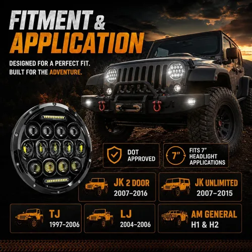Miniatura 7 de JHLion - Faros delanteros LED de Jeep Wrangler, 7 pulgadas para Jeep Wrangler JK/TJ/LJ 1997-2020, 150W, faros redondos LED aprobados por DOT, 500%